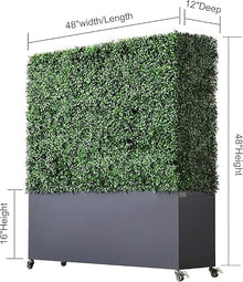 AGPL Upgraded Artificial Hedge Wall with Dark Gray Color Stainless Steel Planter Box and Caster. Moveable Privacy Decorative Wall 48" W x12“D x 51“H …
