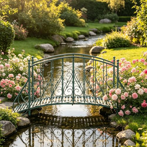 sunbiaouk Metal Arch Zen Garden Bridge, Decorative Footbridge