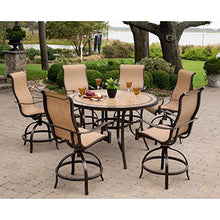 Hanover Monaco 7-Piece Outdoor Dining Set with Contoured Swivel Chairs and 56" Round Tile-Top Table Tan