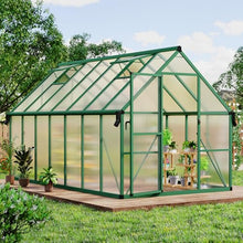 SLEKVERSA 8x14 FT Outdoor Greenhouse, Polycarbonate Greenhouse with Roof Vent and Ground Nails, Aluminum Large Walk-in Green House w/Lockable Push Door for Outside Garden Backyard (Green, 8x14 FT)