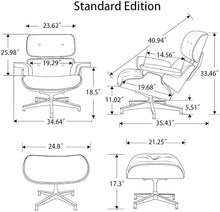 DESALAI Patio Lounge Chair with Ottoman,Indoor/Outdoor Lounge Chair Faux Leather Aluminum Alloy Base,Mid Century Lounge Chair Swivel Chair Soild Wood Swivel Chair Armchair, Walnut