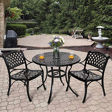 NUU GARDEN 3 Piece Outdoor Bistro Set Cast Aluminum Patio Set Bistro Table Set Rustproof Patio Table and Chairs with Umbrella Hole for Backyard, Balcony, Front Porch, Lawn, Pool, Black