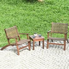 DUYHBAWRS 3PCS Outdoor Patio Rattan Furniture Set Solid Wood Frame Chair Coffee Table