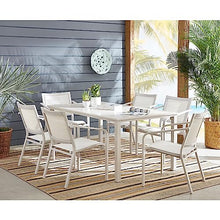 Hanover Morrison 7-Piece Outdoor Dining Set with 6 Sling Chairs and Square Table White/Multi
