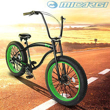 MICARGI 26” Beach Cruiser Bicycles Fat Tire Bikes 18.5-Inch Medium High-Tensile Steel Frame, Variable 7 Speed Green BK/NGRN