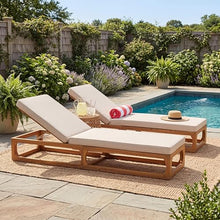 Christopher Knight Home Vauz Set of 2 Modern Patio Chaise Lounge Chair Outdoor, Acacia Wood Poolside Sun Lounger with Cushion, Open Frame Pool Lounger with Adjustable Backrest, Natural+Beige