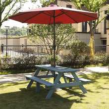 TRAGLO Wooden Picnic Table with Bench Outdoor Camping Table Chair Set 6 Person Patio Dining Table with Umbrella Hole for Deck Lawn Garden Backyard(Blue,120x55x60cm)