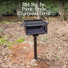 Ash & Ember 384 Sq. In Park-Style Charcoal Grill, Single Post Barbeque Grill with Bolt-Down Base, Adjustable Grate Height with Spring Handles, Outdoor Camping & Backyard BBQ Cookout