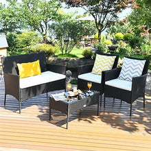 DUYHBAWRS 4PCS Patio Rattan Furniture Set Cushioned Sofa Coffee Table Backyard Porch