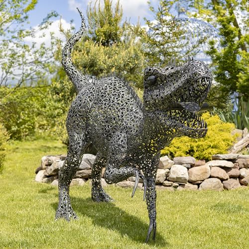 Zaer Ltd. 7.33ft Tall Giant Metal Tyrannosaurus Rex Garden Statue Chompers Metallic