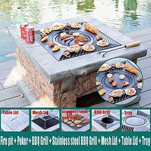 Outdoor Fire Pit Imitation Stone Outdoor Firewood Brazier, Fire Pit with Spark Screen, Waterproof Cover, Poker, Square Fire Pit in Backyard Garden of Terrace (Color : Kit-2) (Kit 3)
