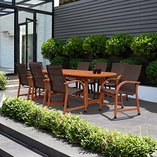 Amazonia Bahamas 9-Piece Oval Dining Table Set Eucalyptus Wood Brown