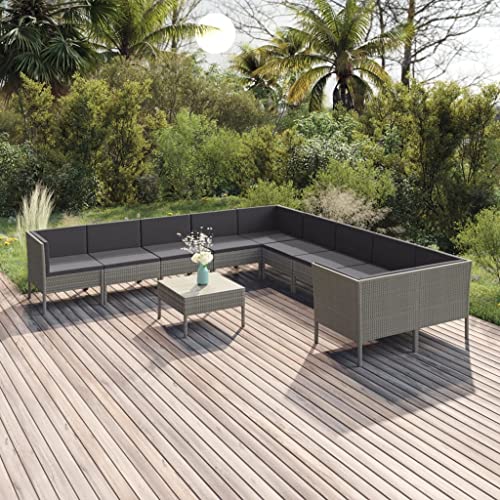 WDGJJFECNMUEHI 11 Piece Outdoor Patio Furniture Set with Cushions, Gray PE Rattan Sectional Sofa Waterproof Garden Lounge Set for Backyard, Poolside, Includes Sofas, Table & 25 Cushions