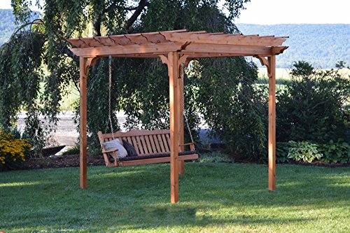 A&L Furniture Co. 8' x 8' Amish-Made Cedar Pergola with 6' Royal English Porch Swing, Redwood