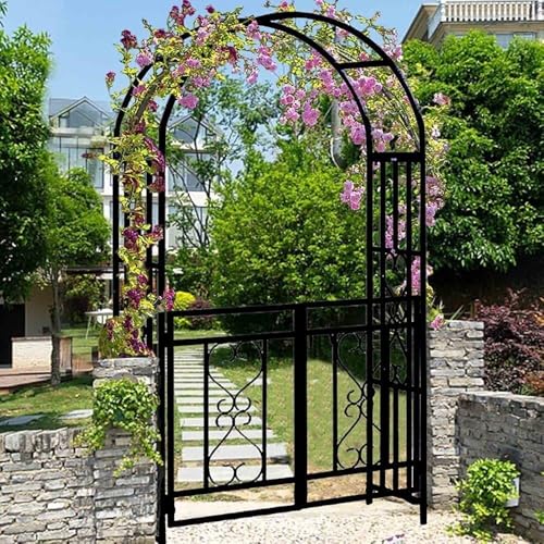 Metal Garden Arch with Iron Gates, Decorative Garden Arbor for Climbing Plants, Roses, Outdoor Lawn, Wedding