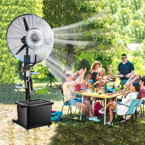 sdneNest 650mm / 750mm Misting Fan, 90° Oscillating Outdoor Patio Misting Fan, Large Mist Fans for Outside Cooling, Commercial High-Power Floor Fan, 42L Water Tank (Size : 260W) (Black 260W)