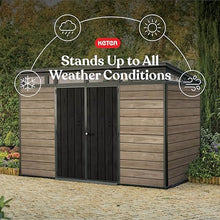 Keter Signature Collection 11x7 Ft All-Weather Storage Shed with Skylight, Window, Built-in Ventilation, & Lockable Double Doors, Pine