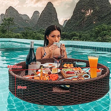 Round Perforated Water Floating Breakfast Tray, Large-Capacity Rattan Dinner Plate, Home Pool Villa Fruit Basket, Outdoor Party Photo,Brown,80CM