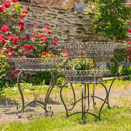 Set of 3 Round Iron Wire Basket Plant Stands "London 1820" (Antique Bronze)