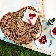 Storage Basket,Insulated Cooler Bag Picnic Outdoor Camping Heart-Shaped Rattan Wicker Foldable Double Handle Design