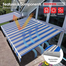 ADVANING MA1210-A447H2 Luxury Series, Premium Quality Manual Retractable Patio Awning, 100% Solution Dyed European Acrylic Easy UV Sunshade Manual Hand Crank, 12'x10', Ocean Blue - Sand Beige Stripes