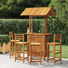 WDGJJFECNMUEHI 5 Piece Patio Bar Set Solid Wood Acacia Outdoor Furniture with Rooftop Shade, 4 Bar Stools & Dining Table for Garden, Backyard, Terrace Durable & Weather-Resistant