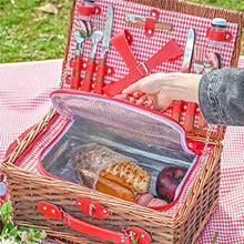 ASWRTYJO 24PCS Handmade Wicker Picnic Basket Set for 4 Person with Waterproof Picnic Blanket for Family Outdoor Party