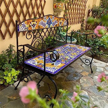 BENGAOTH-O Outdoor Benches, Mexican Style Outdoor Bench, 41.3" Double People Garden Leisure Bench, Metal Frame and Hand Painted Ceramic Seats, for Patio Yard Park Balcony,for Patio,Park,Lawn