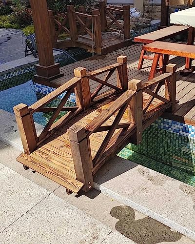Katzowen Backyard Wooden Bridge Wood Garden Bridge Decor, Small Pond Bridge 1.4m/4.6ft, Arc Pond Walkway for Outside Backyard Patio, Rustic Garden Footbridge Landscaping