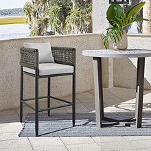 Armen Living Felicia Modern Indoor Outdoor Patio Counter Chair Bar Stool in Black Aluminum Metal with Grey Rope Wicker and Cushions, 30" Seat Height