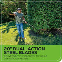Greenworks 80V 20 in Cordless Hedge Trimmer, 2.0 Ah Battery and Charger