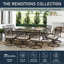 Hanover Renditions 11-Piece Outdoor Dining Set with Sunbrella® Fabric, 60"x84" Table & Swivel Chairs in Silver/Bronze