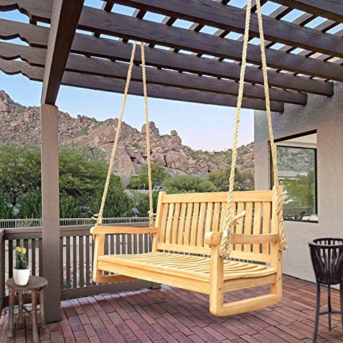 MISC Teak Wood Double Outdoor Porch Swing 4 Foot Brown Water Resistant Weather