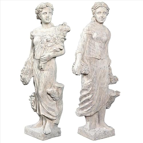 Design Toscano Flora and Proserpina Outdoor Garden Statues Set of Two 44 inch Antique Stone