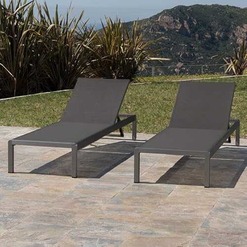 Heliodeck Outdoor Adjustable Chaise Lounge Chair Set of 2, Heavy Duty 400LBS Capacity Aluminum Frame with Breathable Mesh Seat, UV Resistant Patio Recliner for Pool, Beach, Yard