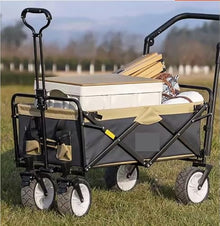 IRYZE Outdoor Utility Wagon Outdoor Folding Utility Wagon Heavy Garden Transporter Folding Camping Trailer Portable Shopping Cart Adjustable Handle Grocery Cart
