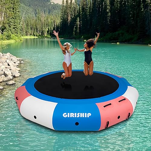 GIRISHIP Inflatable Water Trampoline 15FT with Electric Pump Blue-Pink-White