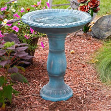 Sunnydaze Concrete Bird Bath with Textured Surface, 26” H, Patina Green