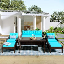 UOPYNE Outdoor Furniture Set, Outdoor Furniture,Patio Conversation Sets, 6-Piece Outdoor Patio PE Wicker Rattan Sofa Set Dining Table Set with Removable Cushions and Tempered Glass Tea Table