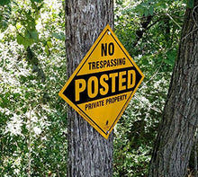 x100 Customized Metal Diamond No Trespassing Posted Private Property Sign with your information (Yellow)