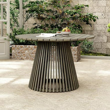 GDFStudio 47.25" Outdoor Round Dining Table,Weather-Resistant Acacia Wood Patio Center Table for Backyard, Lawn, Garden, Balcony, Courtyard, Easy Assembly Rustic Slatted Base Tables, 29.75" H Gray