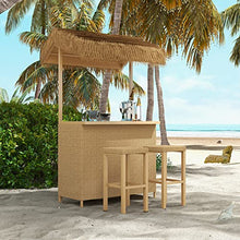 Grand Patio Outdoor Tiki Bar Set with Widen Ceramic Top, Phuket 3-Piece Wicker Islander Tiki Bar and 2 Stools, Tan