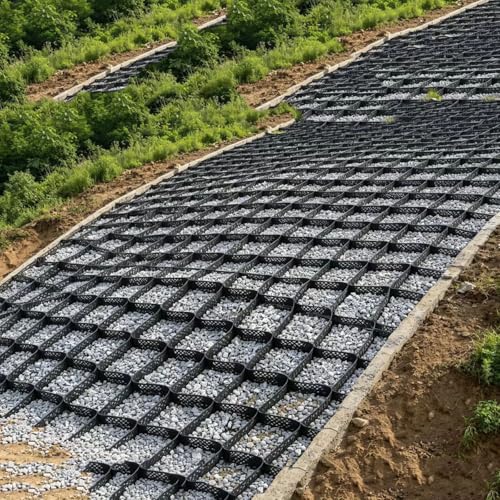 19.7ft×33ft Geo Cell Gravel Grid, Heavy-Duty HDPE Soil Stabilization Grid, Permeable Ground Grid for Slope Protection, Retaining Wall, Patio, Lawn and Outdoor Landscape Use(7ft)