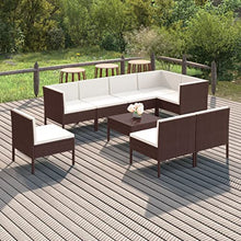 HGKMBRY Modern Garden Lounge Set in Brown and Cream White with Washable Cushion Covers and Durable PE Rattan Outdoor Furniture for 9-Piece Patio Seating