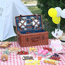Storage Basket,Wicker Picnic Sets for 4 Persons, Outdoor Hand Woven Fruit with Utensils Cutlery & Mat, for Family,Party,Camping