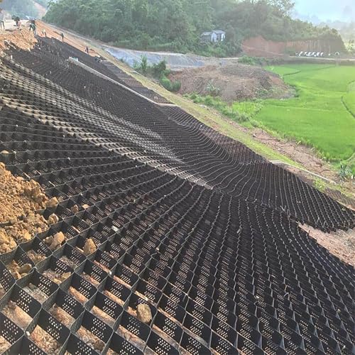 Slopes Steep Hills Retaining Wall Geo Grid for Landscaping, Anti-deformation Anti-Slip Garden Lawns Pea Gravel Stabilization Pad for Farms/ Earthwork - HDPE(6"/15cm high,5m x 9m (16.5ft x 30ft))