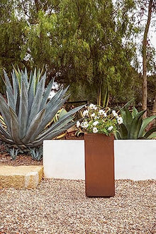 Veradek Corten Steel Series Pedestal Planter - Tall Corten Steel Planter for Outdoor Porch/Patio | Naturally Rusting Steel for All-Weather Use | Modern Rustic Décor for Tall Plants, Trees, Flowers