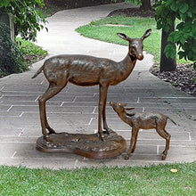 Design Toscano Standing Mother Doe and Baby Fawn Deer Cast Bronze Garden Statue Set Bronze