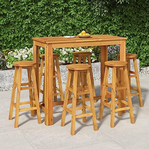 QZZCED 7 Piece Patio Bar Set,Leisure Seating Set,Patio Conversation Sets,Patio Furniture Sets,Garden Lounge Chair,Bistro Seating Sets,for Terraces,Lawns,Balconies, Solid Wood Acacia