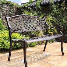 YHdtUO Outdoor Bench Metal Garden Bench for Front Porch Patio Garden Yard, 2-Person Outdoor Bench with Backrest and Armrest, Copper Color Cast Aluminum Garden Benche
